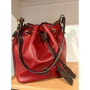 Dooney & Bourke Red Leather Drawstring Bucket Bag EUC